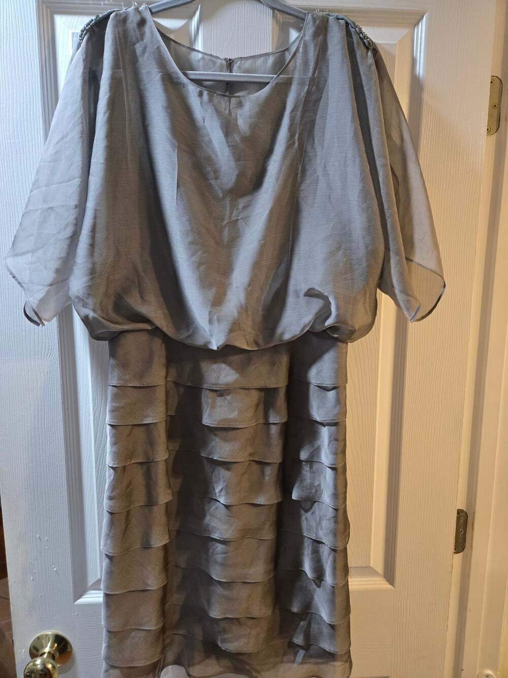 London Times Tiered Chiffon Dress Gray
